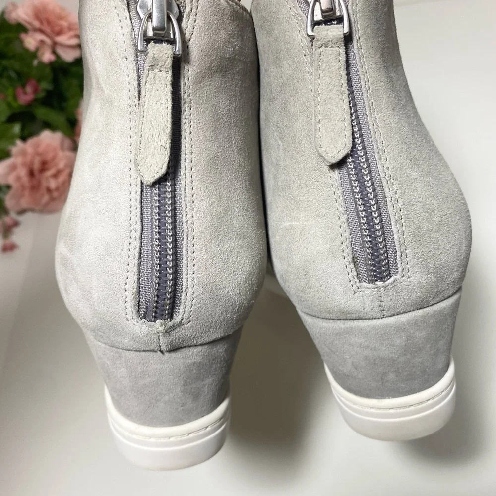 Linea Paolo AMANDA Grey Suede Perforated Elastic Gore Cut Out Wedge Sneakers
